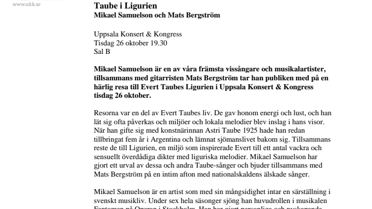 Taube i Ligurien med Mikael Samuelson och Mats Bergström