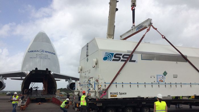 EUTELSAT 65 West A flies into Kourou for Ariane launch on 9 March 