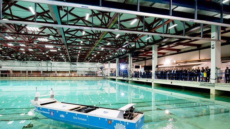 Yara Birkeland model testing commenced at SINTEF Ocean’s 80 metre test tank facility in Trondheim yesterday (September 28th 2017)