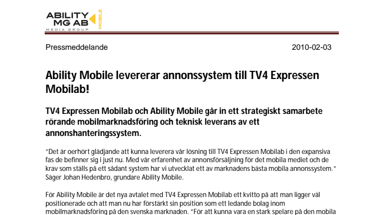 Ability Mobile levererar annonssystem till TV4 och Expressen!