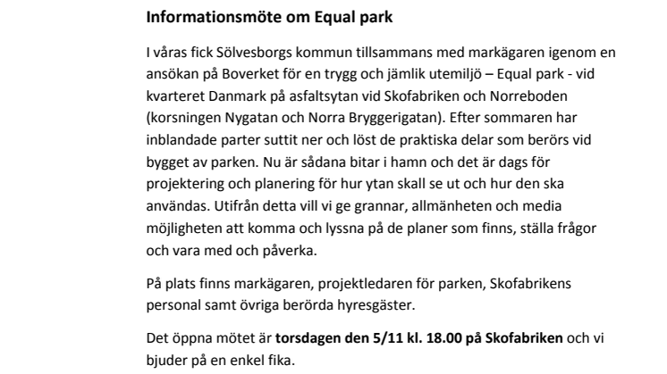 Informationsmöte om Equal park