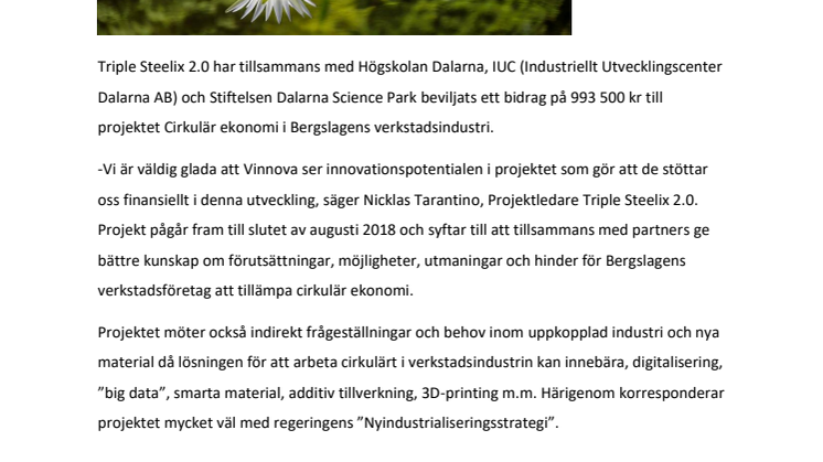 Vinnova beviljar bidrag för cirkulär ekonomi i Bergslagens verkstadsindustri