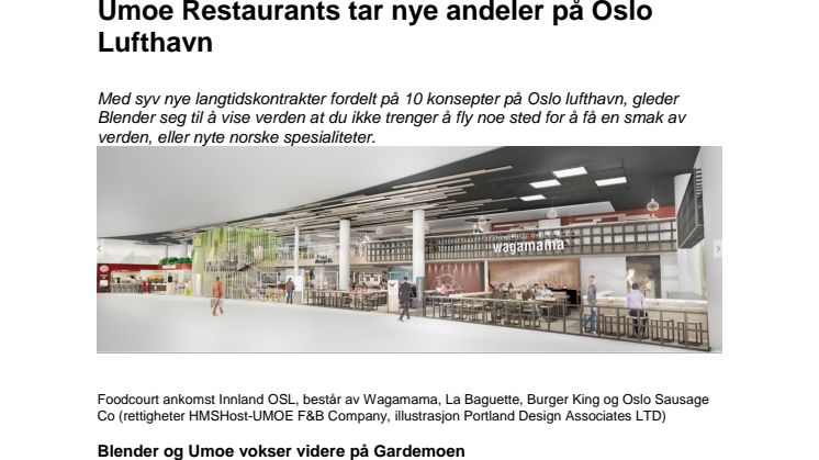 Umoe Restaurants tar nye andeler på Oslo Lufthavn