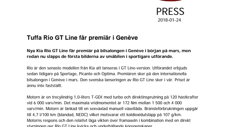 Tuffa Rio GT Line får premiär i Genève