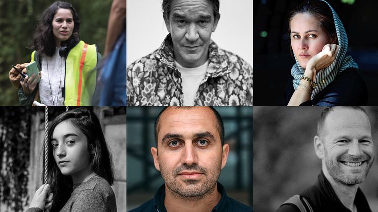 Bild på Nathalie Álvarez Mesén, Daniel Espinosa, Sahraa Karimi, Luàna Bajrami, Hogir Hirori och Joachim Trier som går att intervjua på Stockholms filmfestival 2021.