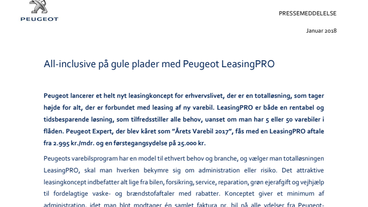 All-inclusive på gule plader med Peugeot LeasingPRO