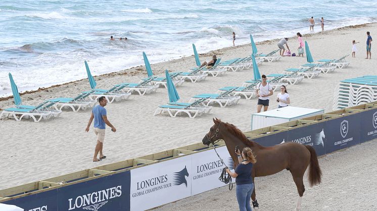 Spektakulär tävlingsplats när Longines Global Champions Tour i helgen avgörs mitt på Miami Beach. Svenska ryttarna Evelina Tovek och Mathilda Karlsson är på plats. Foto: Stefano Grasso/LGCT