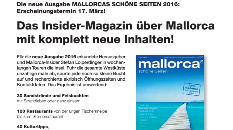 Die neue Ausgabe MALLORCAS SCHÖNe SEITeN 2016