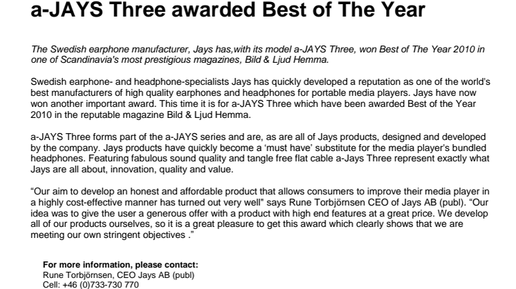 a-JAYS Three awarded Best of The Year