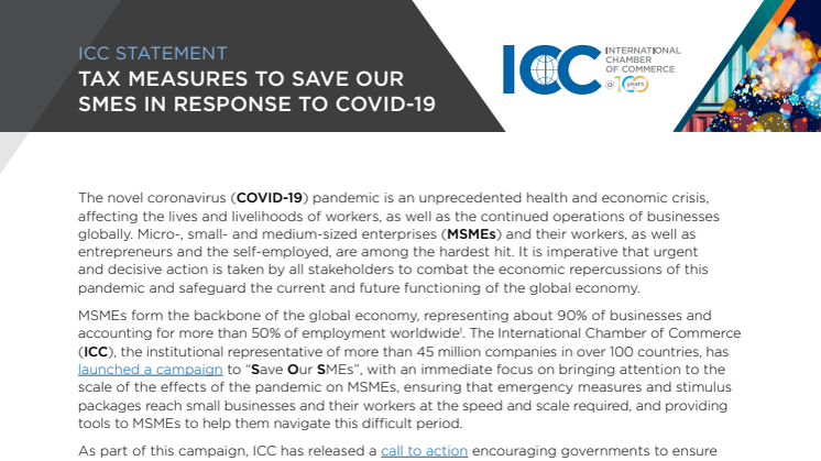 ICC statement on tax measures to “Save our SMEs” in response to COVID-19