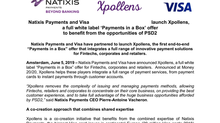 Visa ja Natixis julkistavat Xpollens – maksujärjestelmän