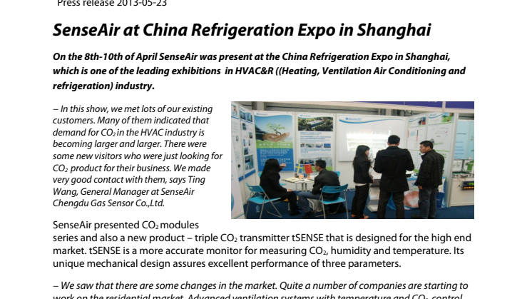 SenseAir at China Refrigeration Expo in Shanghai