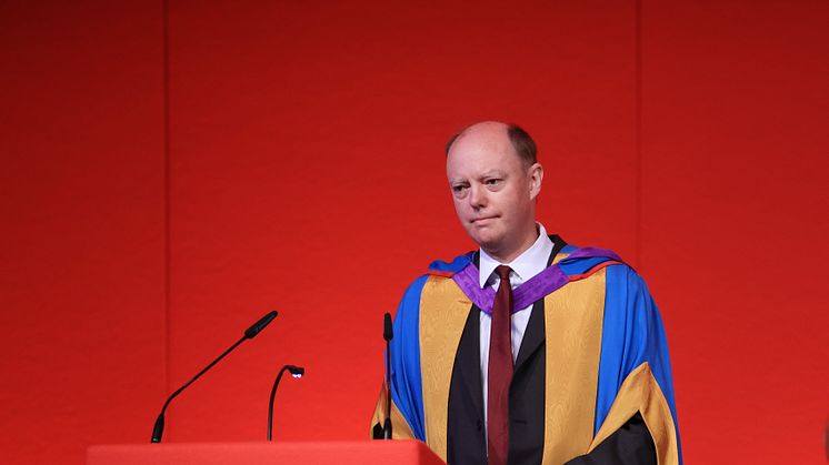 Professor Chris Whitty after receiving his honorary degree at Northumbria University