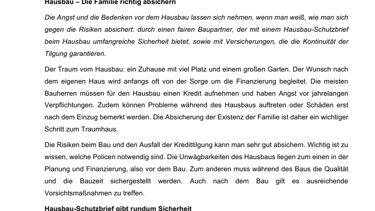 Hausbau – Die Familie richtig absichern 