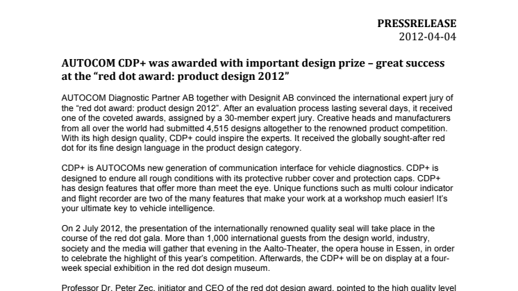 AUTOCOM CDP+ was awarded with important design prize – great success at the “red dot award: product design 2012”