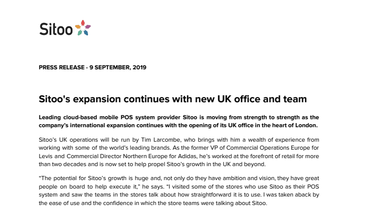 Sitoo's expansion continues with new UK office and team