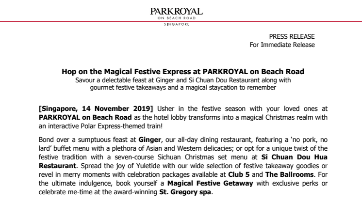 Hop on the Magical Festive Express at PARKROYAL on Beach Road