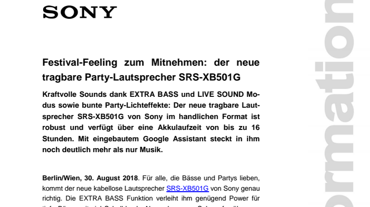 Festival-Feeling zum Mitnehmen: der neue tragbare Party-Lautsprecher SRS-XB501G