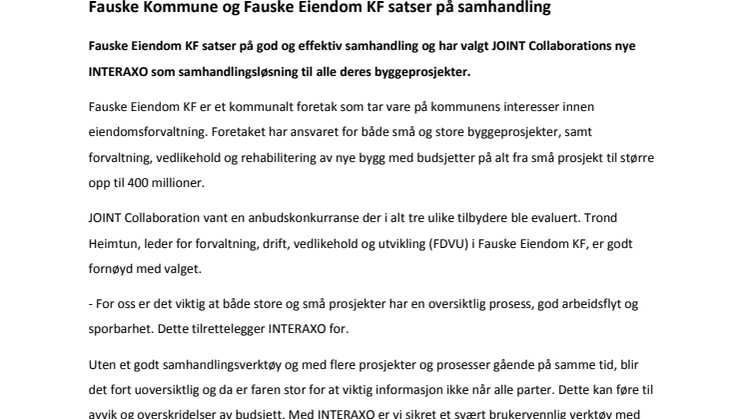 Fauske Kommune og Fauske Eiendom KF satser på samhandling