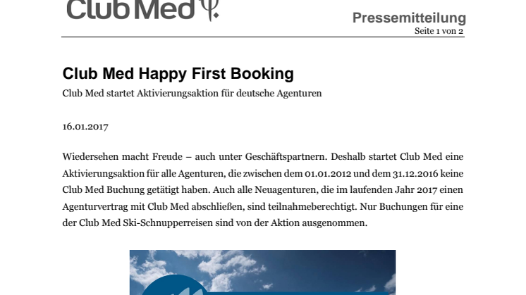 Club Med Happy First Booking 2017