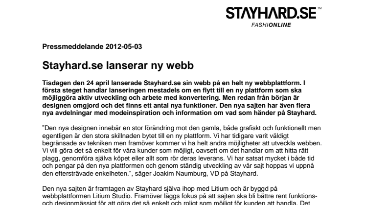 Stayhard.se lanserar ny webb