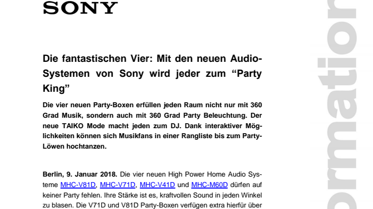 Die fantastischen Vier: Mit den neuen Audio-Systemen von Sony wird jeder zum “Party King”