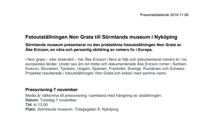 Fotoutställningen Non Grata till Sörmlands museum i Nyköping