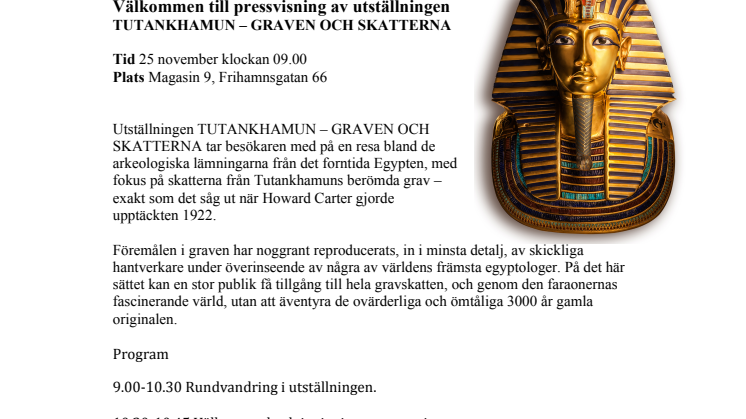 Inbjudan: pressvisning av Tutankhamun – graven och skatterna 