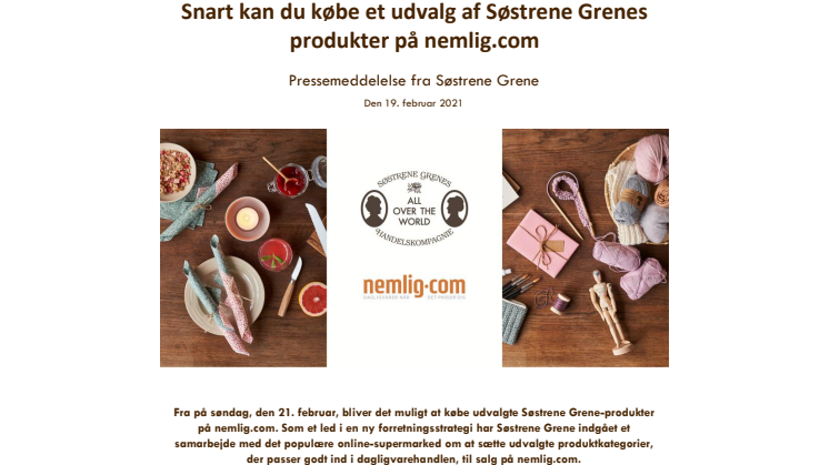 Snart kan du købe et udvalg af Søstrene Grenes produkter på nemlig.com