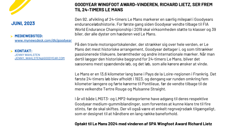 GOODYEAR WINGFOOT AWARD WINNER RICHARD LIETZ PREVIEWS THE 24 HOURS OF LE MANS_da_dk.pdf