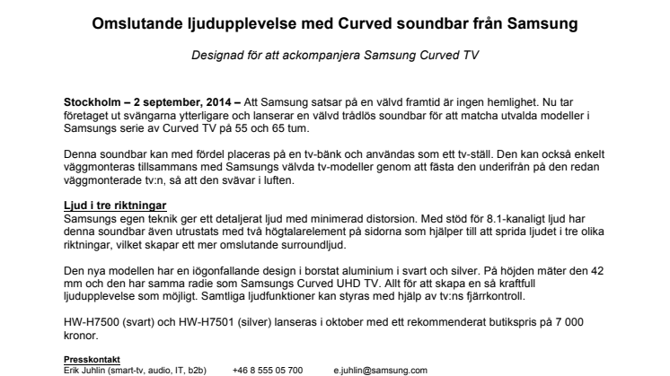 Omslutande ljudupplevelse med Curved soundbar från Samsung