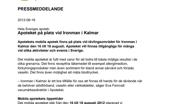 Apoteket på plats vid Ironman i Kalmar