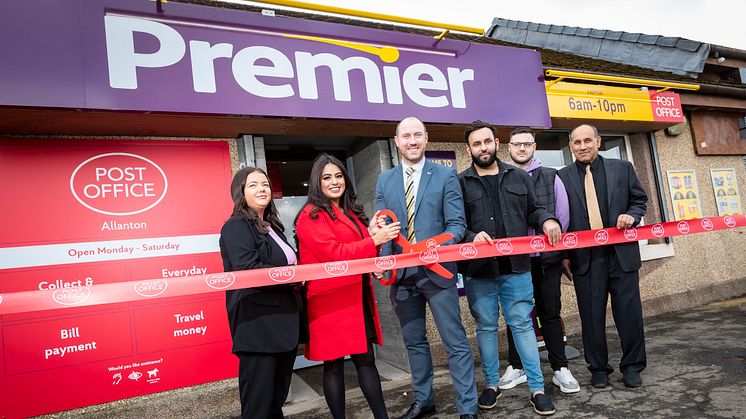 Postmaster Omar Nasir alongside local MP Anum Qaisar and MSP Neil Gray at the official opening