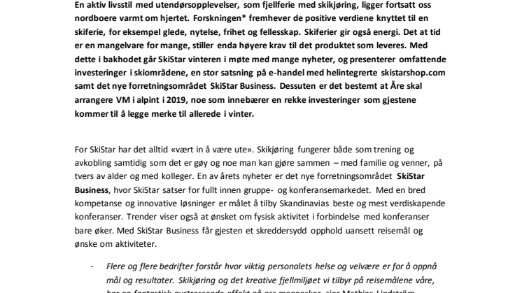 SkiStar AB: Ute er in - En presentasjon av vinterens fjellnyheter for 2014/2015-sesongen