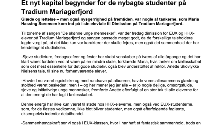 Et nyt kapitel begynder for de nybagte studenter på Tradium Mariagerfjord