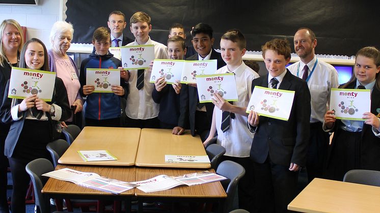 S3 Students and Teacher Steven Smith from Springburn Academy with ng homes' Assistant Director (Housing Services) Lynne Cooper, Board Member Margaret Thomson and CSEF Schools Liaison Officer Michael Fitzgerald