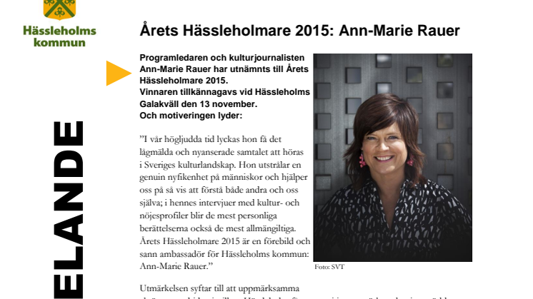 Årets Hässleholmare 2015: Ann-Marie Rauer