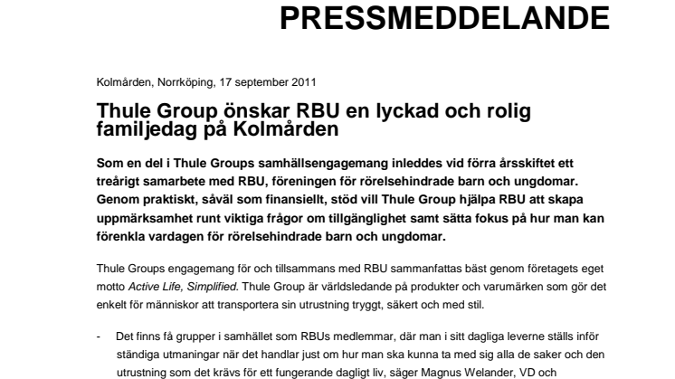 Thule Group önskar RBU en lyckad och rolig familjedag på Kolmården