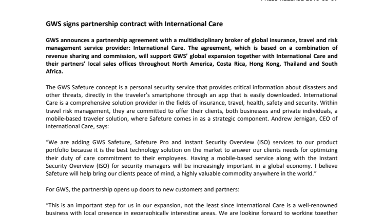 GWS signs partnership contract with International Care