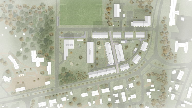 Situationsplan som visar möjlig utveckling längs med Umedalsallén och Sockenvägen. Här planeras för 220-250 nya bostäder.