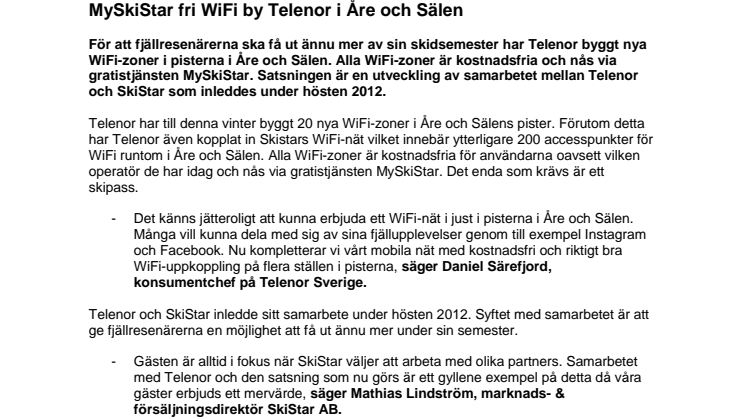 MySkiStar fri WiFi by Telenor i Åre och Sälen