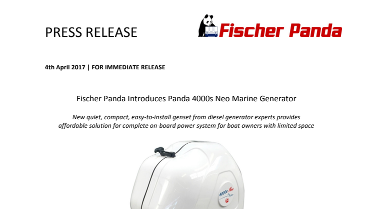 Fischer Panda: Fischer Panda Introduces Panda 4000s Neo Marine Generator