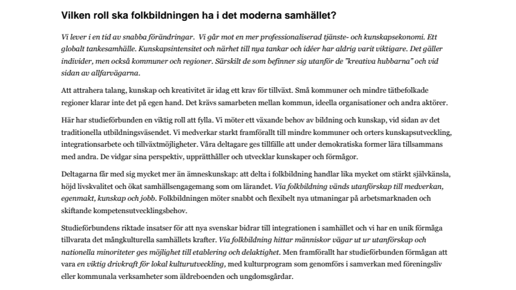 Vilken roll ska folkbildningen ha i det moderna samhället? (Blekinge)