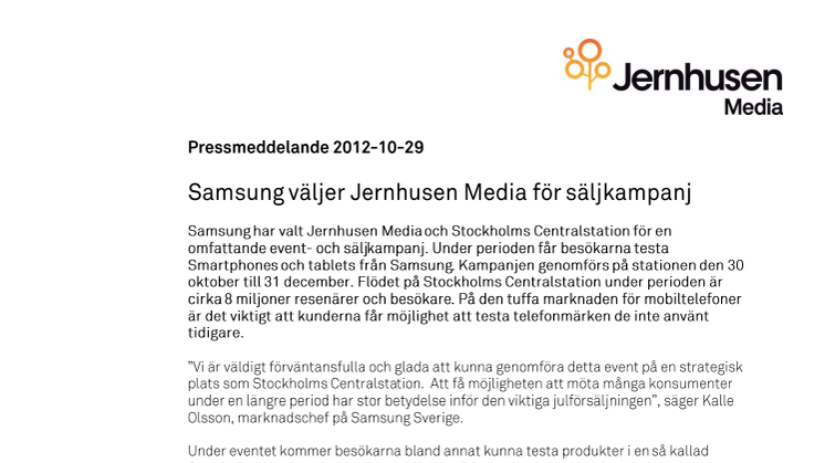Samsung väljer Jernhusen Media för säljkampanj