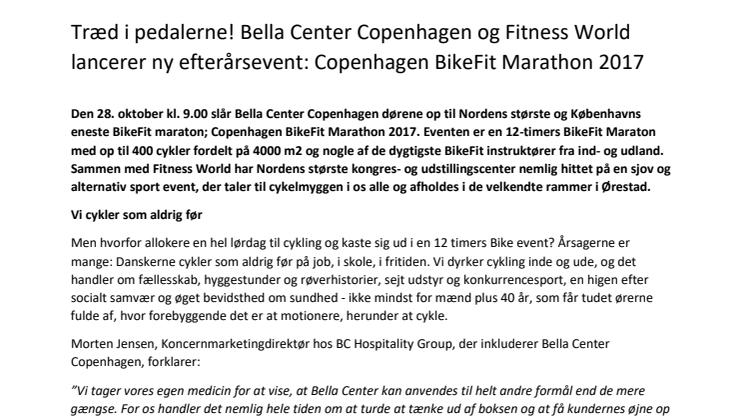 Træd i pedalerne! Bella Center Copenhagen og Fitness World lancerer ny efterårsevent