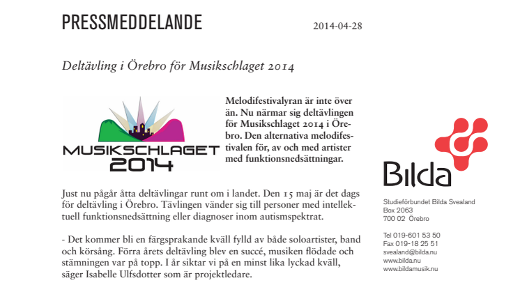 Deltävling i Örebro för Musikschlaget 2014