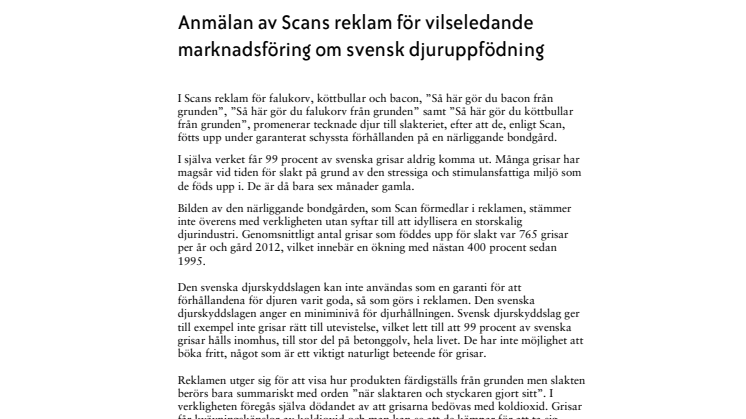 Anmälan av Scans reklam för vilseledande marknadsföring om svensk djuruppfödning