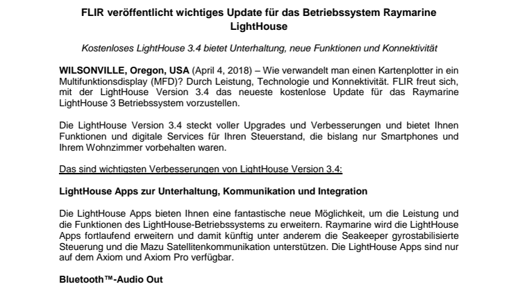 Raymarine: FLIR veröffentlicht wichtiges Update für das Betriebssystem Raymarine LightHouse