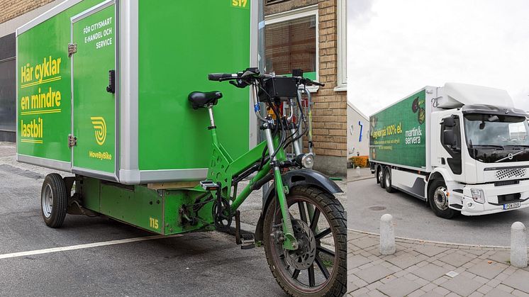 Martin & Servera och Malmö stad testar leveranser med cykel och nattetid med ellastbil 