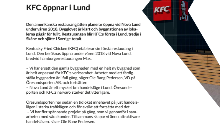 KFC öppnar i Lund